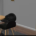 Modern Round Dining Table With Black Chairs And Wooden Legs On Gray Rug