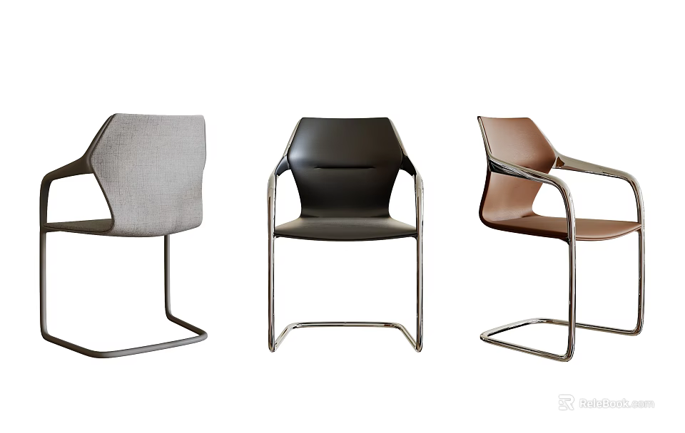 Modern Office Chairs In Different Colors With Metal Frame For Workspace 3d model 