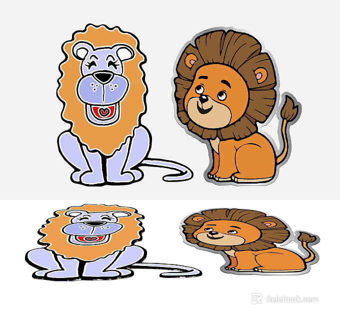 Cute Cartoon Lion Shaped Rugs With Various Poses And Colors 3d model 