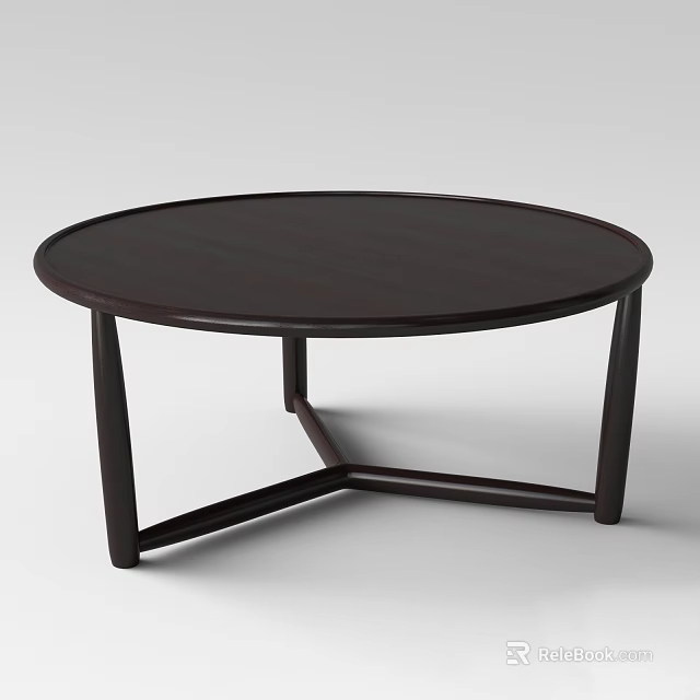 Round Dark Coffee Table With Sturdy Crossed Legs And Smooth Surface 3d model