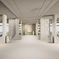 Modern Exhibition Hall Interior With Decorative Columns And Spacious Walkway Design