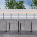 Modern Metal Railing Exterior Design With Stone Wall And Tree Background