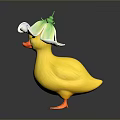 Adorable Yellow Duck Toy Wearing Lotus Shaped White Hat With Green Decoration