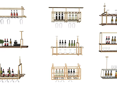 Stylish Wine Rack Designs with Wine Bottles and Glass Holders for Home Bar 3d model