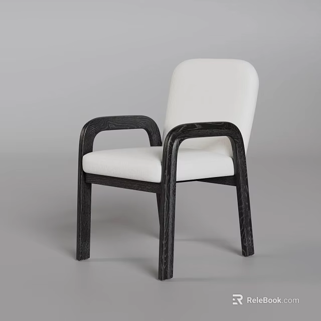 Modern Single Chair With White Cushioned Seat Backrest And Dark Wooden Armrests Legs 3d model 
