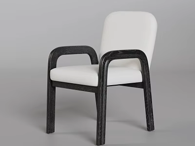 Modern Single Chair With White Cushioned Seat Backrest And Dark Wooden Armrests Legs 3d model