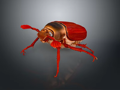 Red And Brown Beetle With Red Legs And Antennae On Gray Background 3d model