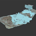 3D Scenery Model Platform With Rocky Terrain And Building Structures