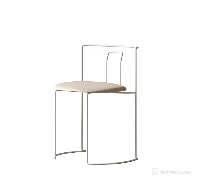 Modern Dining Chair With Metal Frame And Beige Seat Cushion 3d model 