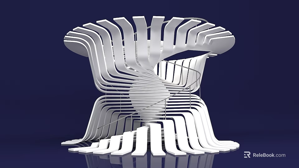 Modern White Spiral Staircase with Curved Architectural Structure against Deep Blue Background 3d model 