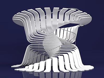 Modern White Spiral Staircase with Curved Architectural Structure against Deep Blue Background 3d model