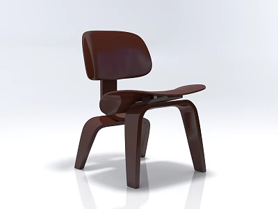 Dark Brown Modern Single Chair With Curved Wooden Structure And Sleek Design 3d model
