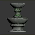 Green Stone Carved Two Tiered Fountain Sculpture With Classical Design Details
