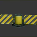 Yellow Cylindrical Barrier With Black Striped Panels On Reflective Surface For Warning Safety