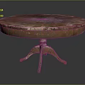 Elegant Round Table With Textured Marble Top And Three Metal Legs