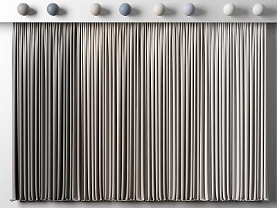 Modern Neutral Gradient Curtains With Soft Velvet Texture And Decorative Top Balls 3d model