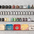 Decorative Ornament Combinations On Multiple Shelves With Colorful Jars And Patterned Boxes 3d model