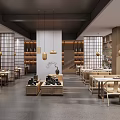 Traditional Chinese Tea House Interior Design With Wooden Lattice Partitions And Pendant Lights