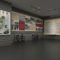 Interior Exhibition Space Featuring Large Screen Displaying Crowd Scene With Benches And Red Silhouette Decorations