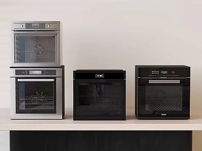 Modern Kitchen Appliances In Various Colors Displayed On Countertop With White Wall 3d model