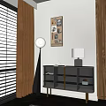 Modern Entryway Console Table And Side Cabinet With Table Lamp And Wall Decor