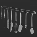 Kitchen Utensils Hanging on Metal Rod with Spatula Whisk Grater and Cooking Tools