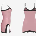 Elegant Pink Spaghetti Strap Dress With Black Lace Trim And Side Cutouts