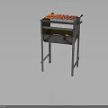 Grilled Lamb Skewers On Metal Grill With Red Charcoal Flames