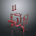 Red Industrial Piping Equipment With Metal Pipes Fittings And Support Structures