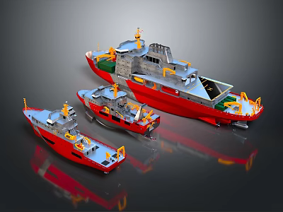 Red Water Vehicle Models in Various Sizes with Detailed Designs and Intricate Structures 3d model