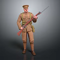 Detailed Game Movie Character In Brown Military Uniform Holding Rifle Standing Pose