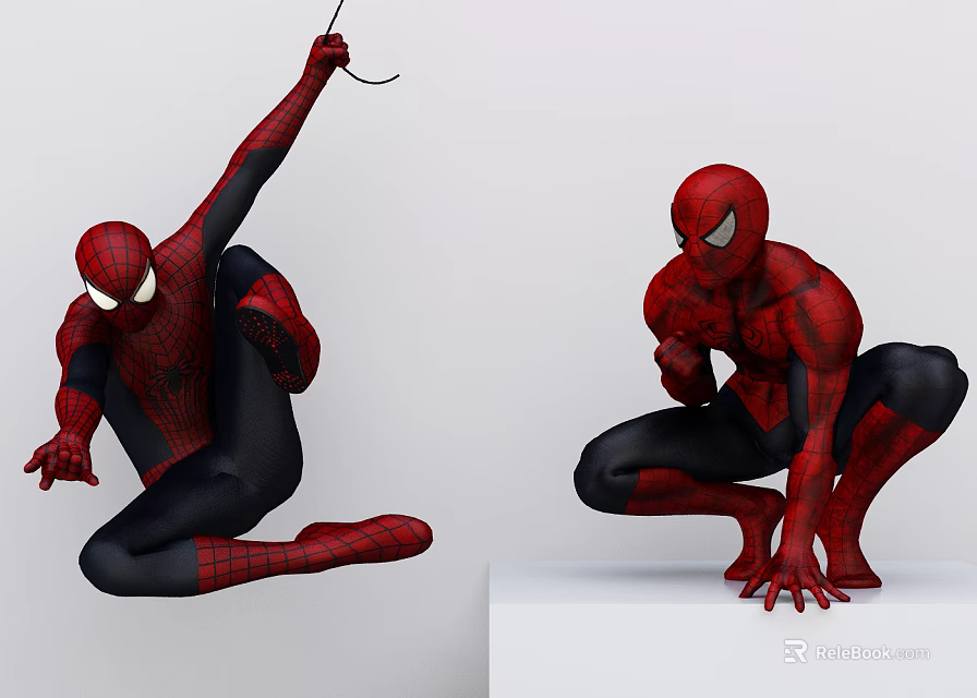 Two Spider Man Action Figures Displaying Dynamic Crouching And Leaping Poses 3d model