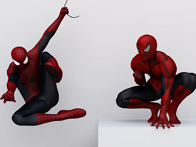 Two Spider Man Action Figures Displaying Dynamic Crouching And Leaping Poses 3d model