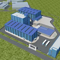 Modern Industrial Factory With Blue Glass Curtain Wall Multi storey Building And Green Lawn