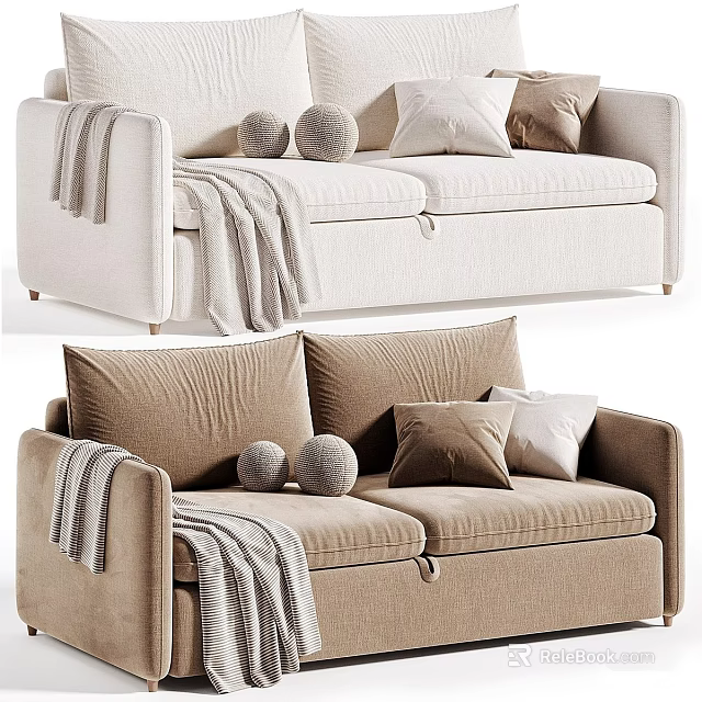 Modern Linen Fabric Upholstered Loveseat Sofa With Hidden Storage Decorative Pillows And Cozy Throw Blankets 3d model 