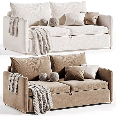 Modern Linen Fabric Upholstered Loveseat Sofa With Hidden Storage Decorative Pillows And Cozy Throw Blankets 3d model