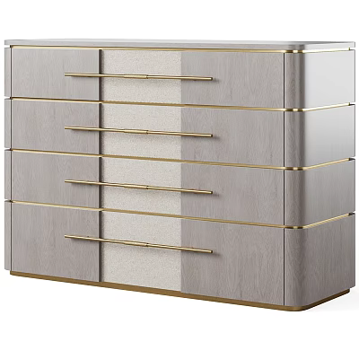 Modern Gray Wood Dresser With Five Drawers And Gold Handles Trim Design 3d model