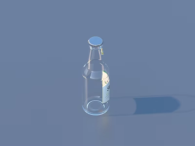 Stylish Clear Glass Bottle With Silver Cap And Label On Blue Background 3d model