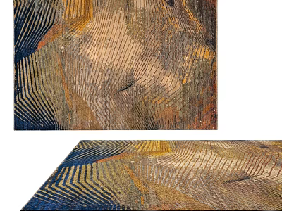 Square Rug With Abstract Geometric Patterns And Vibrant Blue Yellow Brown Colors 3d model