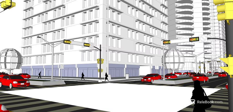 Aerial Planning of Urban Area with High Rise Buildings Street Pedestrians and Red Cars 3d model 