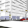 Aerial Planning of Urban Area with High Rise Buildings Street Pedestrians and Red Cars