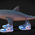 Fun Aquatic Animal Shark Wearing Blue Nike Sneakers on Its Feet