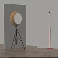 Modern Floor Lamps With Tripod Base Round Shade And Red Pole Illuminated Design