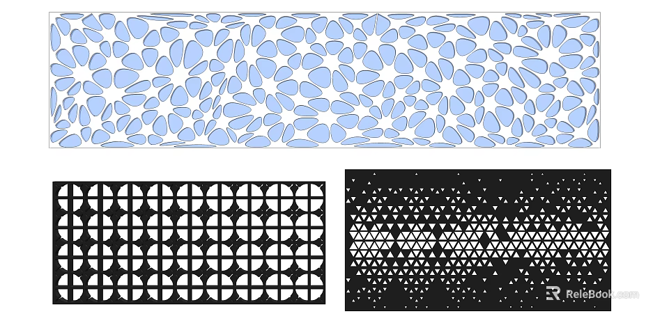 Decorative Perforated Background Wall With Geometric Patterns In Blue And Black White Modern Designs 3d model 