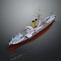 3D Model Of Warship With Chimneys And Mast