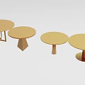 Four Brown Round Dining Tables With Different Leg Designs Including Cross Shaped Triangular And Cylindrical 3d model