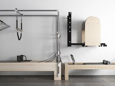 Professional Medical Pilates Equipment Featuring Wooden Frame And Metal Spring System 3d model