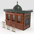 Wooden Chocolat Shop Model With Domed Roof Arched Windows And Fence Railings