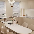 Modern Kitchen Interior Featuring Round Dining Table Chairs Chandelier And White Cabinets 3d model