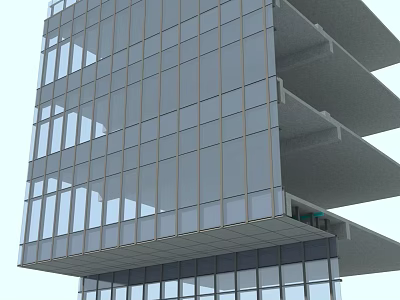Modern High Rise Building Facade With Glass Curtain Wall And Metal Frames 3d model